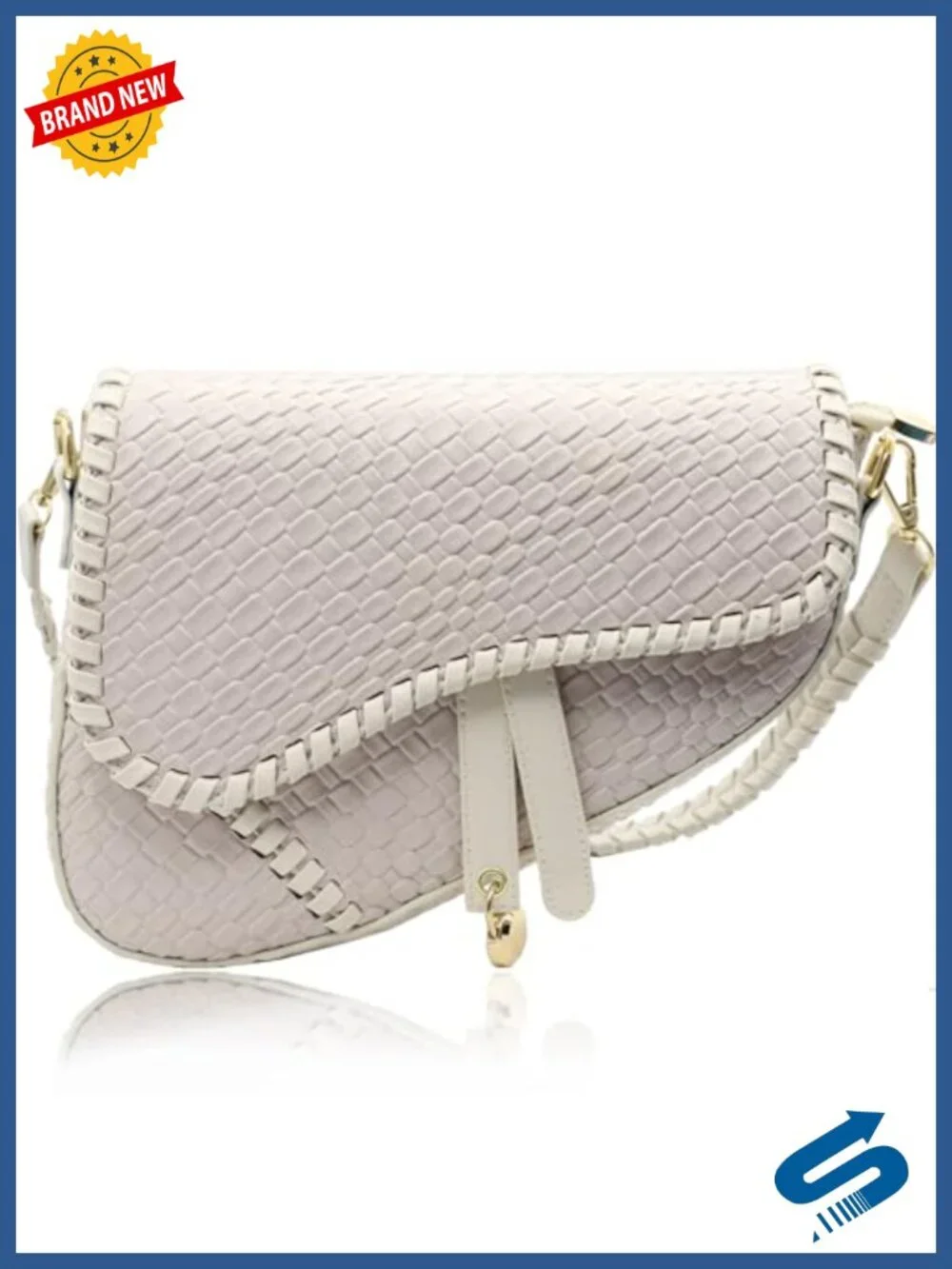Woven Imitation Crocodile Leather Saddle Shoulder Bag Crossbody Satchel Purse